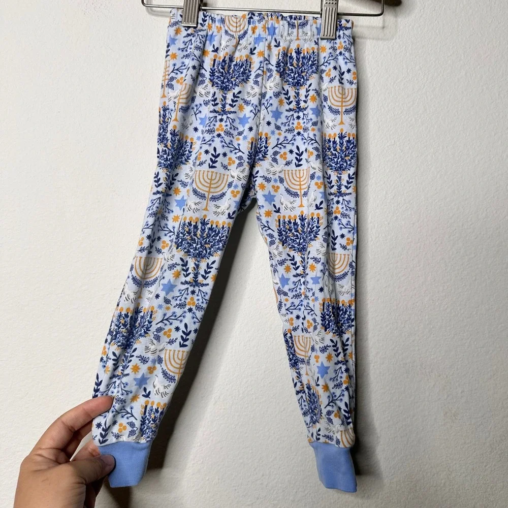 Rifle Paper Co x Pottery Barn‎ Kids Hanukkah Pajama Set Blue Menorah Floral 2T